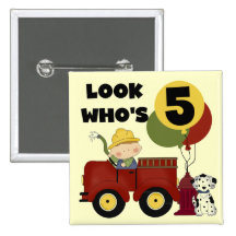 Fireman 5th Birthday T-shirts and Gifts Pins