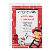 Fireman Boy Firetruck Birthday Party Invitation
