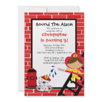 Fireman Boy Firetruck Birthday Party Custom Invitations