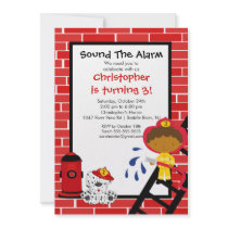 Fireman Boy Firetruck Birthday Party Personalized Invitation