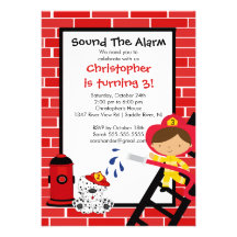 Fireman Boy Firetruck Birthday Party Custom Invitations