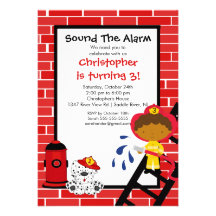 Fireman Boy Firetruck Birthday Party Personalized Invitation
