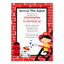 Fireman Boy Firetruck Birthday Party Invitation