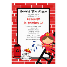Fireman girl Firetruck Birthday Party Announcement