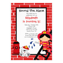 Fireman girl Firetruck Birthday Party Announcement