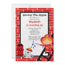 Fireman girl Firetruck Birthday Party Custom Invites