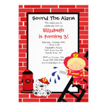 Fireman girl Firetruck Birthday Party Custom Announcements