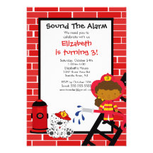 Fireman girl Firetruck Birthday Party Personalized Announcements