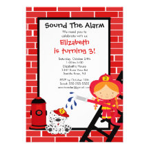 Fireman girl Firetruck Birthday Party Custom Invites