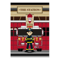 Fireman with Fire Engine Bookmark Business Card Template