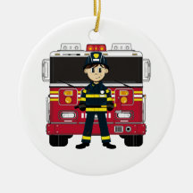 Fireman with Fire Engine Coaster Ornaments