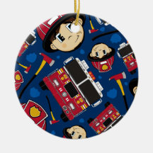 Fireman with Fire Engine Ornament