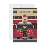 Fireman with Fire Engine RSVP Card Custom Invite