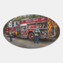Firemen - The modern fire truck Oval Stickers