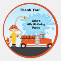 Firetruck Birthday Party Favour Stickers