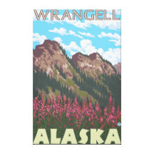 Fireweed & Mountains - Wrangell, Alaska Canvas Prints