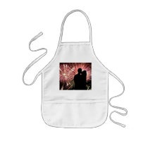Fireworks Couple Kissing Silhouette Aprons