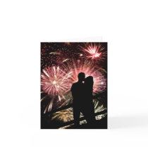 Fireworks Couple Kissing Silhouette Greeting Card