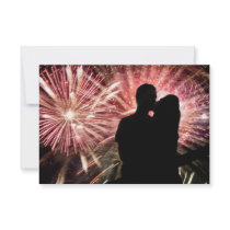 Fireworks Couple Kissing Silhouette Custom Announcements