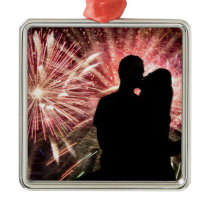 Fireworks Couple Kissing Silhouette Christmas Tree Ornament