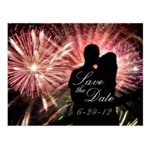 Fireworks Couple Kissing Silhouette Postcards