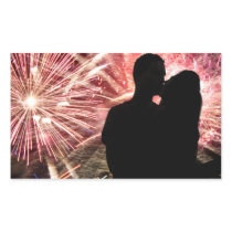 Fireworks Couple Kissing Silhouette Rectangle Sticker
