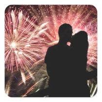 Fireworks Couple Kissing Silhouette Stickers