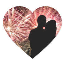 Fireworks Couple Kissing Silhouette Sticker