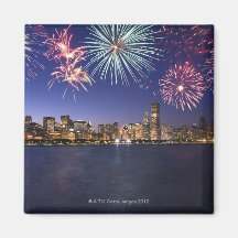 Fireworks over Chicago skyline 2 Fridge Magnet