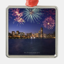 Fireworks over Chicago skyline 2 Ornaments