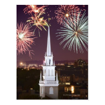 Fireworks over downtown Boston landmark Postcard