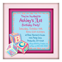 First birthday baby girls party invitations