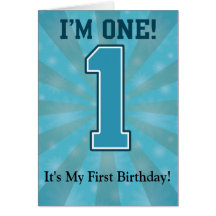 First Birthday Boy, I'm One, Big Blue Number 1 Card