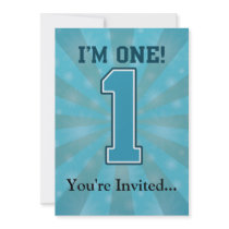 First Birthday Boy, I'm One, Big Blue Number 1 Personalized Invites