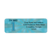 First Birthday Boy, I'm One, Big Blue Number 1 Custom Return Address Label