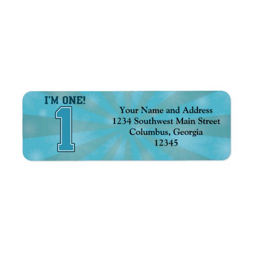 First Birthday Boy, I'm One, Big Blue Number 1 Custom Return Address Label