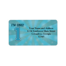 First Birthday Boy, I'm One, Big Blue Number 1 Personalized Address Label
