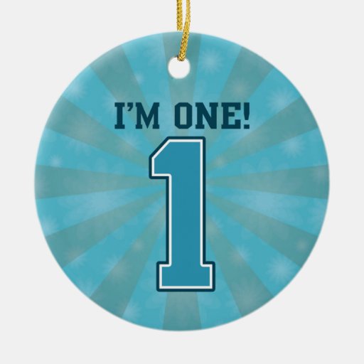 First Birthday Boy, I'm One, Big Blue Number 1 Christmas Tree Ornament