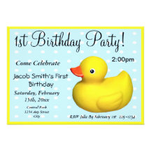 First Birthday Rubber Ducky Personalized Invitation