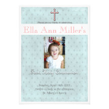 First Communion - Girl dots Custom Announcement