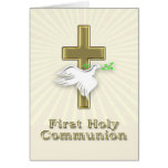 First Communion invitation with a golden cross Greeting Card