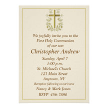 First Communion Tan Invitation