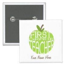 First Grade Teacher Button - Green Apple