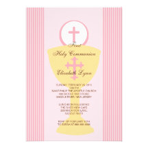 First Holy Communion Invitation Chalice Girl Pink