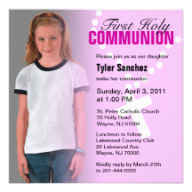 First Holy Communion Invitation Pink Cross