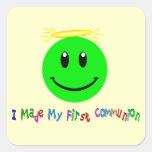 First Holy Communion Stickers Lime Green Smiley