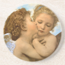 First Kiss by Bouguereau, Vintage Victorian Angels Drink Coaster