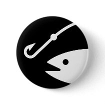 Fish Head and Hook - Black and White Pins