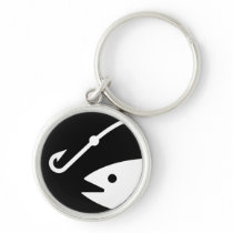 Fish Head and Hook - Black and White Keychain