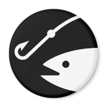 Fish Head and Hook - Black and White Fridge Magnets